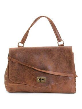 CHIARA FERRETTI Made In Italy Leather Brushed Large Flap Over Satchel